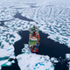 On its way north of Greenland, the scientists encountered large, open pools of water and surprisingly weak sea ice which their vessel could easily break